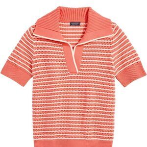 Vineyard Vines Women's Open-Stitch Short-Sleeve Polo Sweater in Just Peachy
